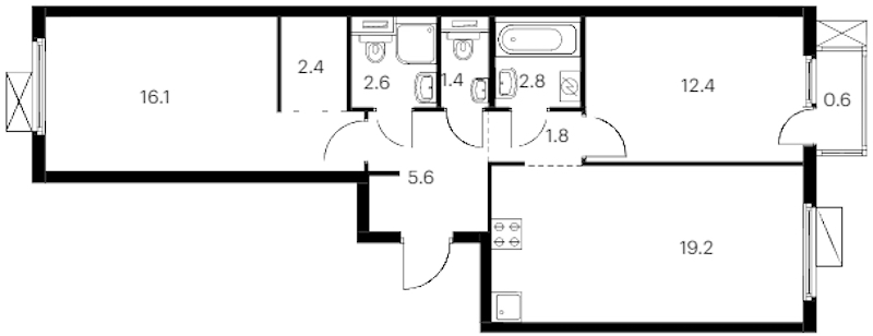 2-комнатная квартира 64.9 м², 12/14 эт., ЖК «Витебский парк»